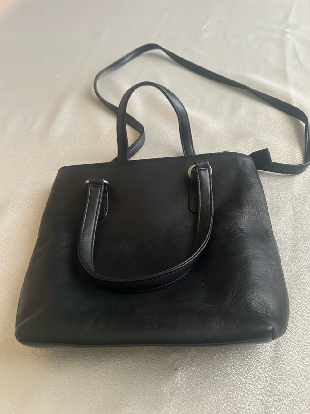 Black Leather Women's Shoulder Bag with Top Handles